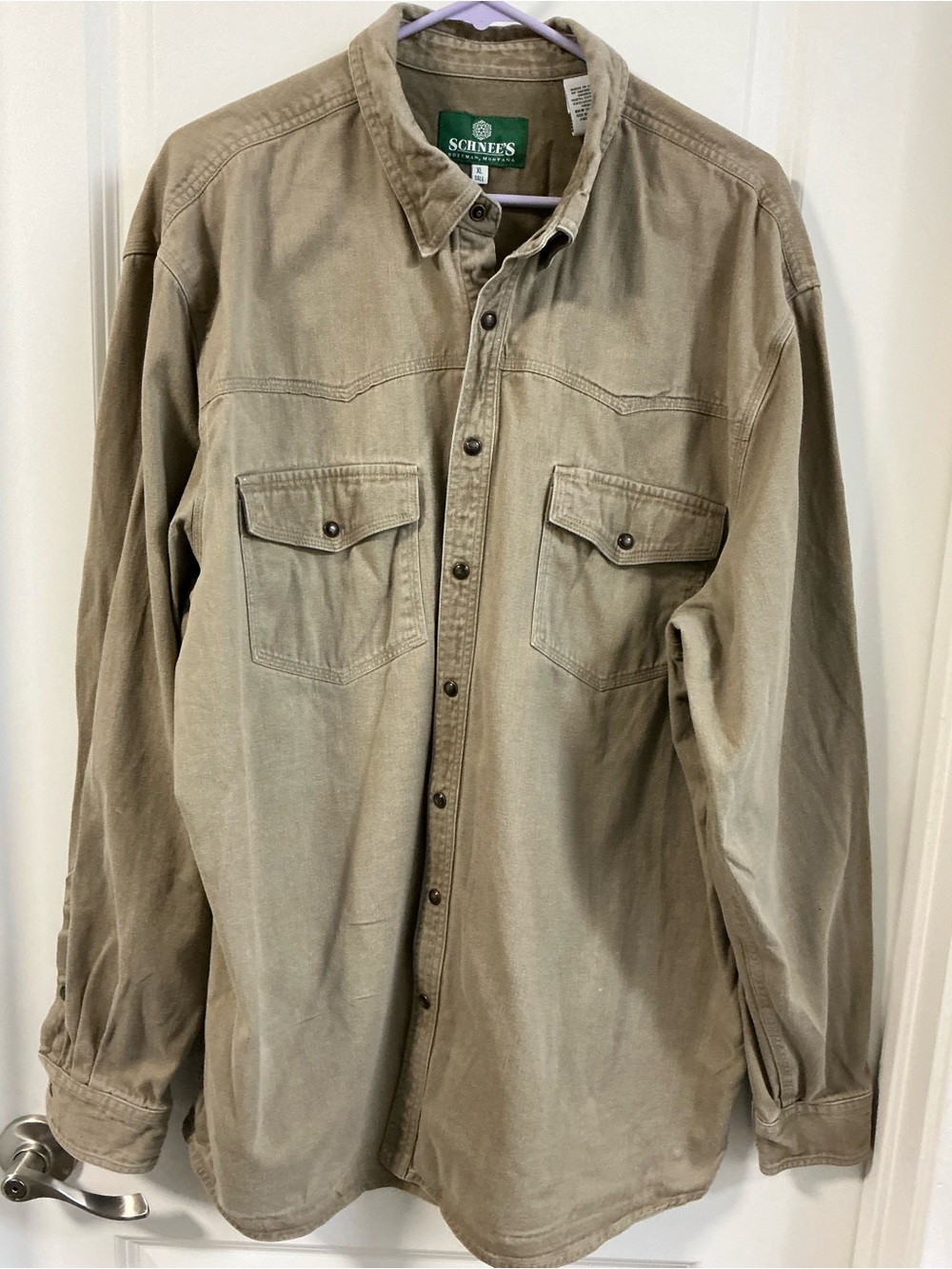 Schnees Bozeman Montana shirt XL Tall khaki faded heavy twill cotton workwear